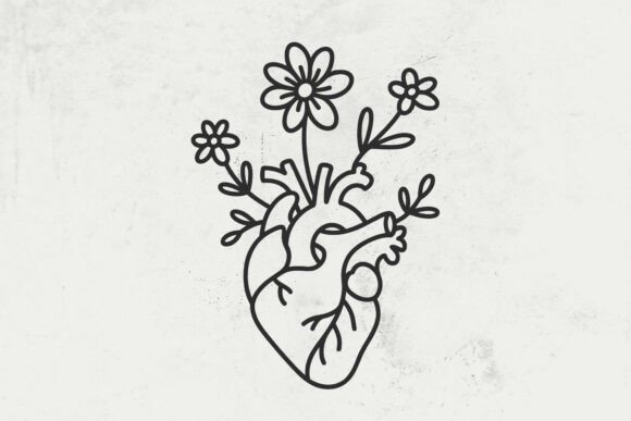 Anatomical Heart with Flowers SVG