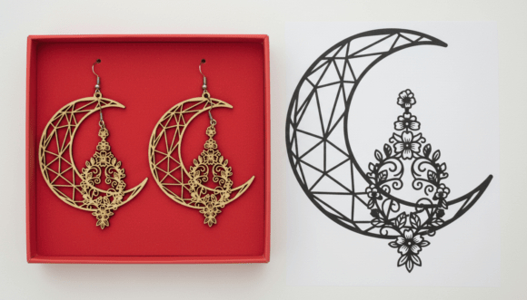 Crescent Moon Mandala Earring Laser Cut