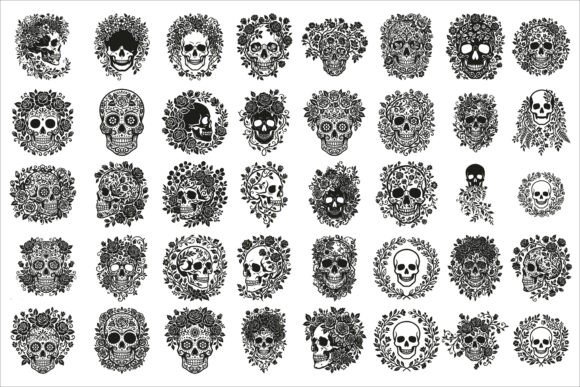 Elegant Floral Skull Silhouette Design