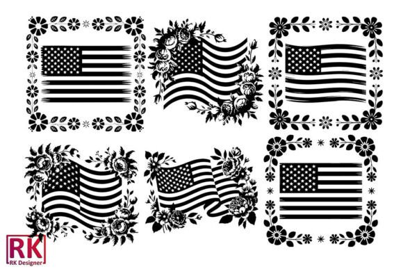 Floral American Flag SVG Design.Bundle