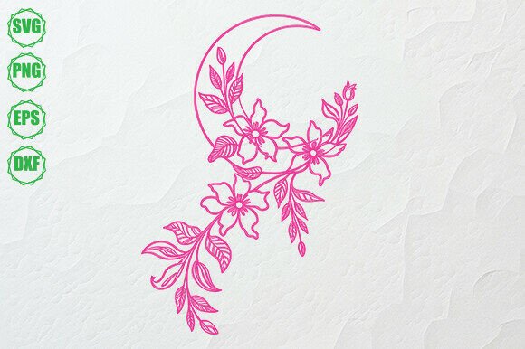Floral Crescent Moon SVG PNG EPS DXF
