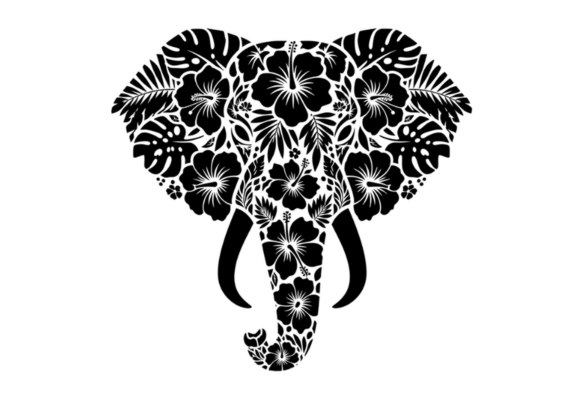Floral Elephant Silhouette SVG Cut File