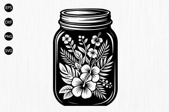 Floral Mason Jar SVG, Flower Jar SVG