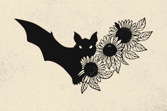 Flower Halloween Bat with Daisies Svg