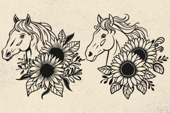 Flower Horse with Daisies and Leaves Svg