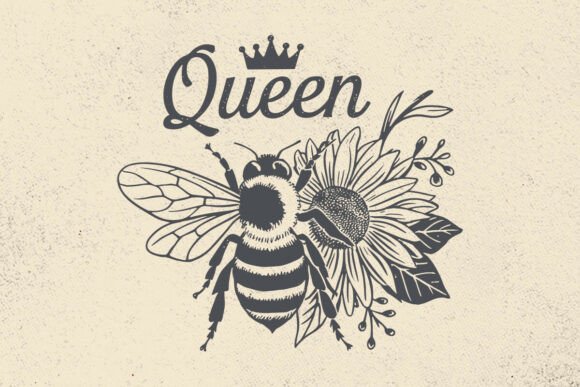 Flower Queen Bee with Leaves, Daisy Svg