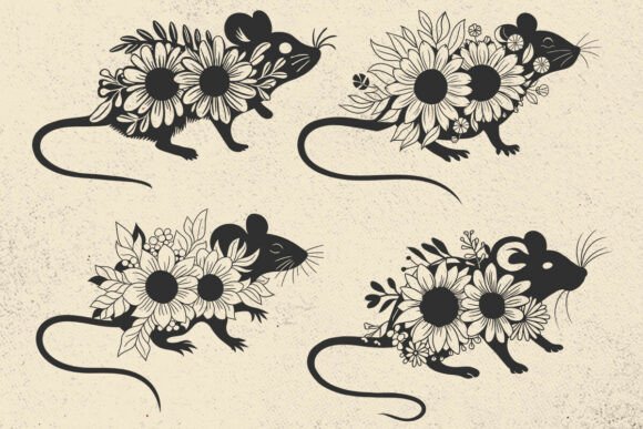 Flower Rat Silhouette with Daisies