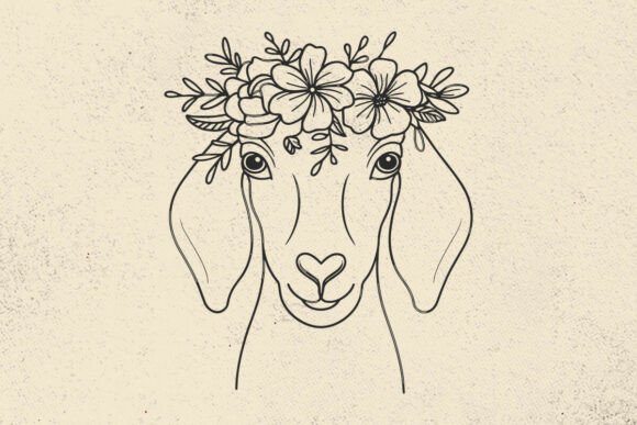 Goat Svg, Goat with Flower Crown Svg