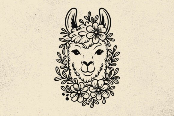 Happy Llama with Flowers Svg File