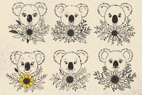 Koala with Daisy and Leaves Svg File