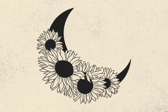 Moon with Sunflowers Svg File, Floral