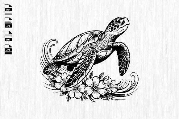 Sea Turtle with Flowers Svg